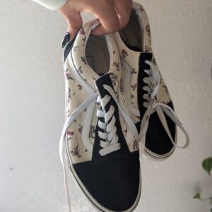 Vans Black and Cream Floral Sneakers